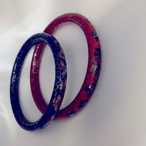 Vintage Cloisonné Red and Blue Bangles Set